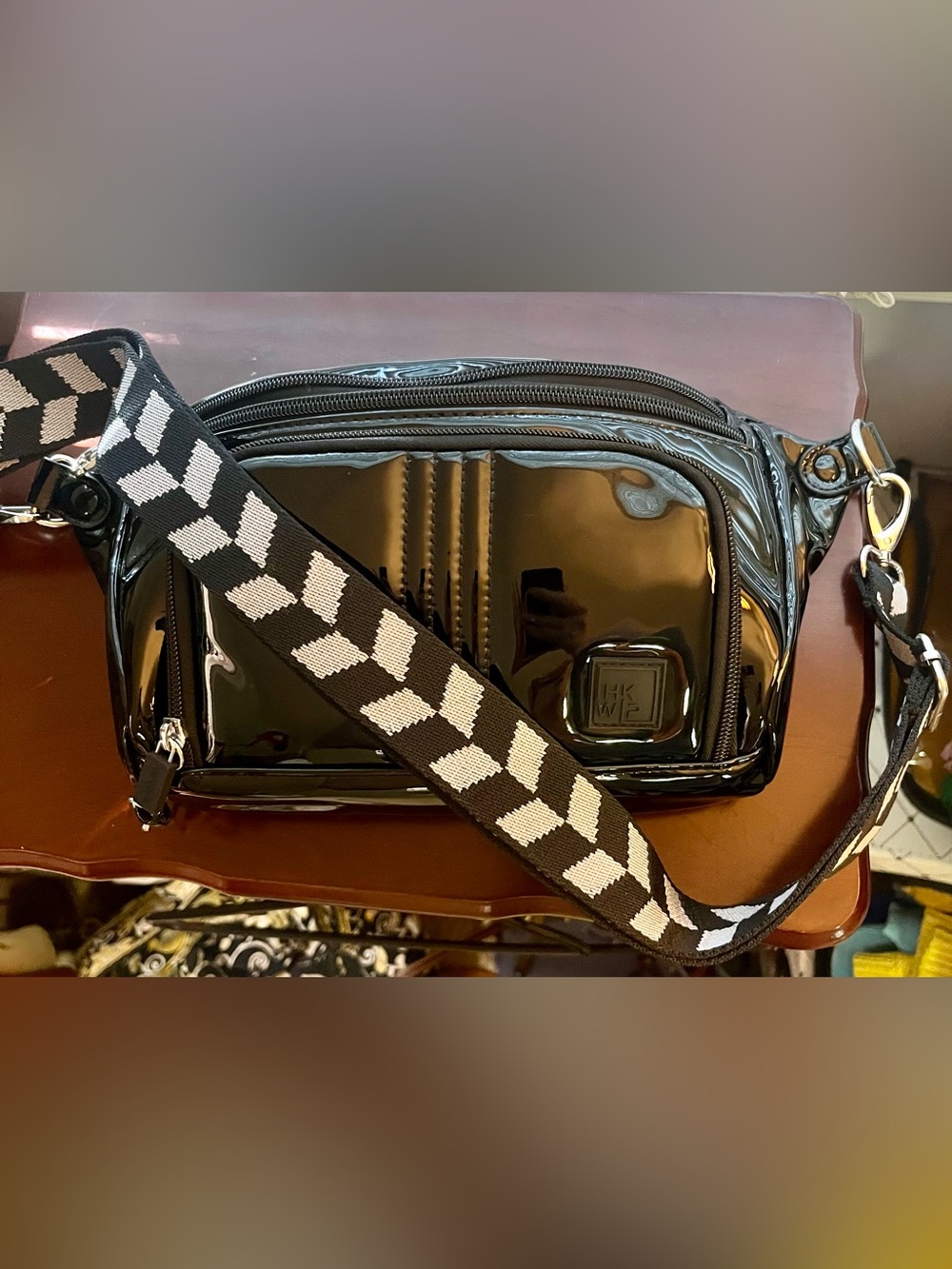 IHKWIP Confidence Anti-Theft Sling Crossbody with Two Straps Patent Black